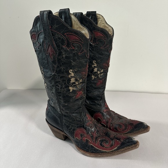 Corral Vintage Black Leather Lizard Inlay Cowboy C2115 Boots Womens Size 7.5 - Picture 3 of 16